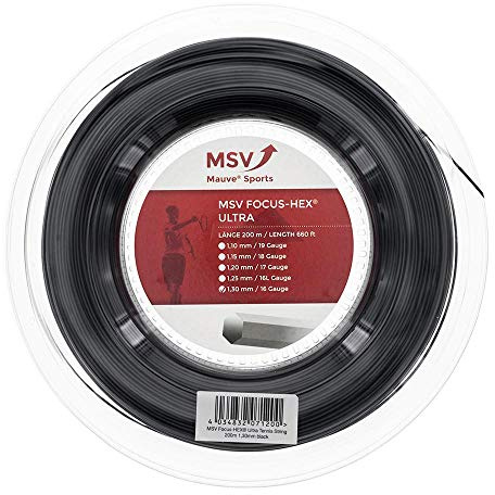 MSV Unisex – Erwachsene Focus-hex Ultra Saitenrolle 200m-Schwarz Tennis-Saite