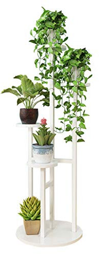 LHNLY-Blumenregal Blumentreppen Holz Pflanzenständer Blumenständer Indoor Outdoor Pflanzentöpfe Halter Garten Terrasse Balkon Hoch Pflanzer Blume Bonsai Display Regal Metallrahmen, Weiß