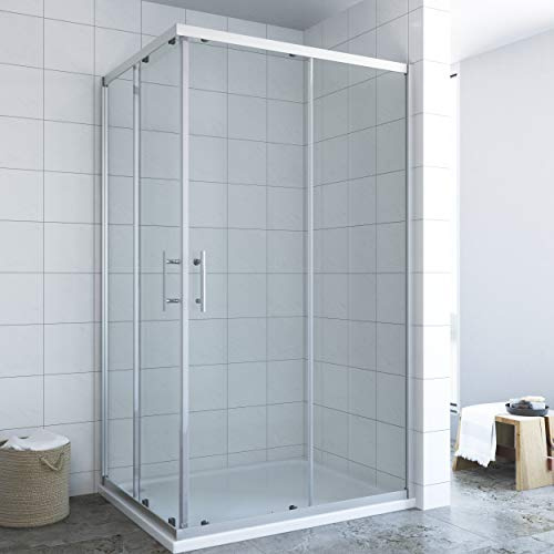 Duschkabine Eckeinstieg 80x70 x 185 cm Schiebetür Eckdusche Duschabtrennung Duschtrennwand Glaswand Duschwand Glas Duschtür Eck Dusche ESG Echtglas Sicherheitsglas ohne Duschtasse | AQUABATOS