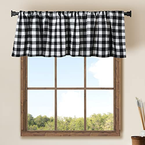WOSIBO 2 Pack Buffalo Check Plaid Cotton Window Valances White and Black Farmhouse Design Window Treatment Decor Curtains Rod Pocket Valances for Kitchen/Living Room 16 x 56