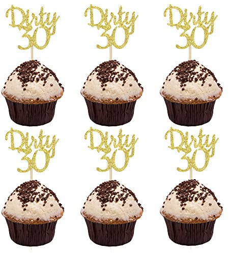 Sumerk 24PCS Glitter Gold Dirty 30 Cupcake Toppers 30th Birthday Cupcake Picks 30 Cupcake Toppper Party Decoration Supplies