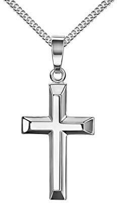 JEVELION Silber Anhänger-Kreuz Silberkreuz für Damen, als Kettenanhänger 925 Silber.Mit Panzer-Kette 925 Silber - Kettenlänge 40 cm.