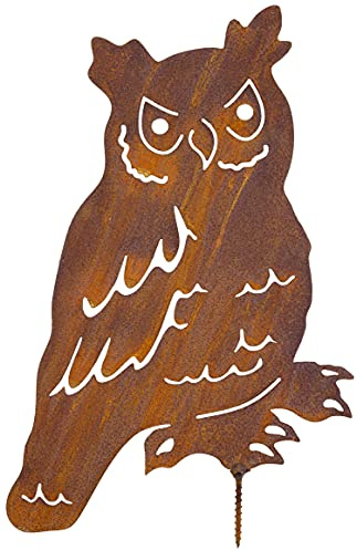 B2S BACK2SEASON Metall Eule mit Schraube Edelrost Rostfigur Rostdeko Garten Baumdeko