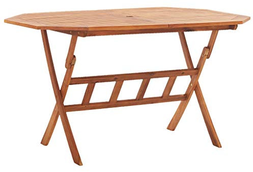 TEWTX7 Klappbarer Gartentisch Mit Schirmloch Klappbar Esstisch Holztisch Balkontisch Terrassentisch Garten Tisch Gartenmöbel 135 x 85 x 75 cm Massivholz Akazie