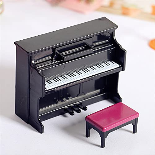 CENPEK Piano Miniature avec Chaise 1:12 - Meuble de Maison de Poupée en Noir - Accessoire pour Scène de Fée