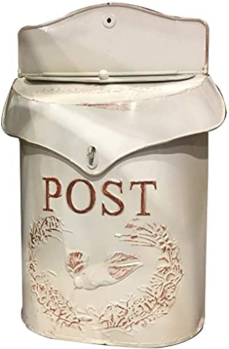 BOOMLATU Wall Mailbox Metal Mailbox Country House Post Newspaper Bird Motif Letterbox System Colored Letterbox Lockable with Flap 11x3.5x15.7 (White)
