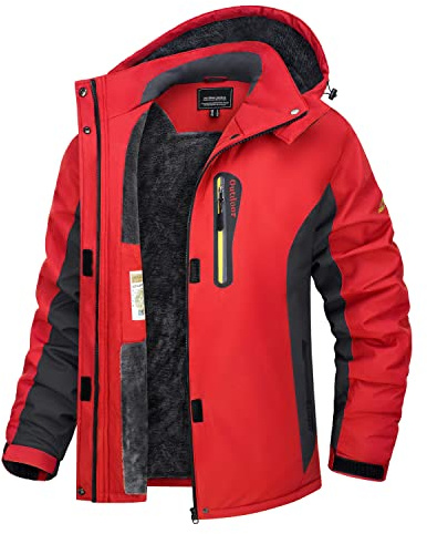 TACVASEN Damen Skijacke Wasserdichte Warm Winterjacke Atmungsaktiv Outdoor Softshelljacke Fleece Funktionsjacke mit Abnehmbare Kapuzen Rot M