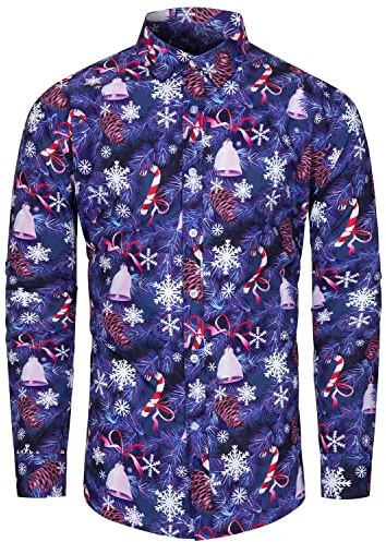 fohemr Chemise de Noël Homme Bouton Manches Longues Casual Shirt Slim Shirt Santa Claus Pattern