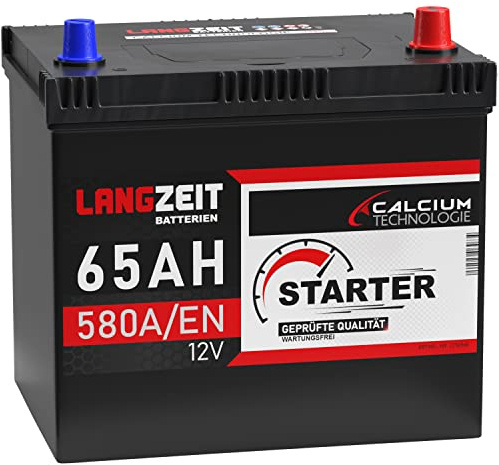 LANGZEIT ASIA Autobatterie 12v 65Ah Batterie Plus-Pol Rechts ersetzt 60Ah