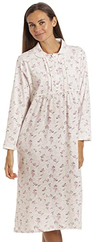 CAMILLE Camicia da notte a maniche lunghe da donna in 100% jersey di cotone, Colore: rosa., L