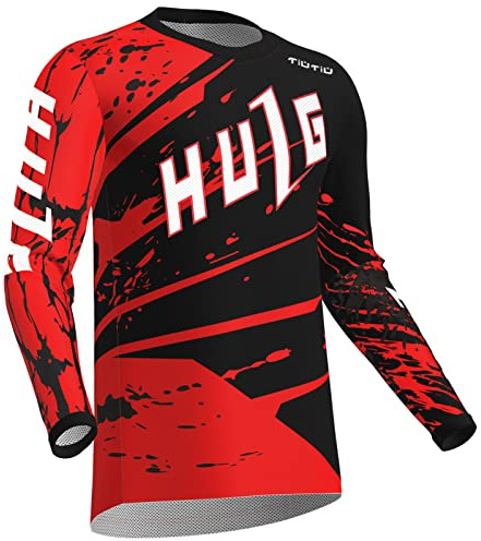 Maglia Motocross,Enduro Motorcycle,vestibilità Per La Massima Libertà Di Movimento, Traspirante, Mountain Bike Motocross Jersey Manica Lunga MTB T-Shirt (Red,M)