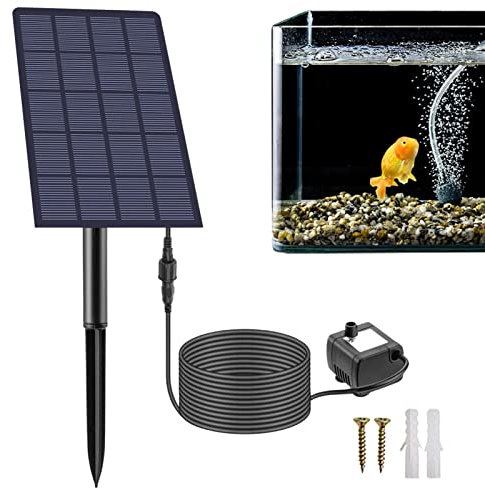 Jinmen Solar Air Pump Kit, 2.5W Solar Oxygen Air Fountain Pump Battery with Air Hoses and Bubble Stones, Air Bubble for Fish Tank, 3 Mode&No Noise Solar Pond Aerator for Pond Fishing Pool Oxygen