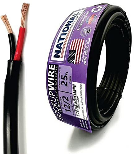 NATIONAL Wire & Cable – 12 AWG 2-Conductor Premium Copper Wire, 25 ft, Stranded | Made in USA, Heavy-Duty Flexible Jacket | Automotive, Solar, Home, RV, Indoor and Outdoor Use