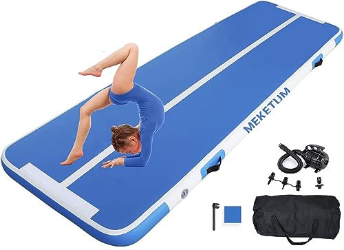 MEKETUM Air Tracking Matte Gymnastik Turnmatte 3m 4m 5m 6m Aufblasbare Turnen Sport Tumbling matten 10/20cm hoch (Blau, 3m20)
