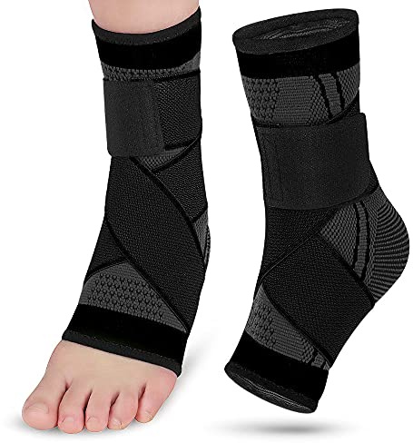 2 Pack Adjustable Ankle Brace Compression Sleeve, Arch Support & Foot Stabilizer, Elastic Wrap for Plantar Fasciitis, Achilles Tendonitis Recovery, Sports Bandage Socks for Men & Women (Medium)