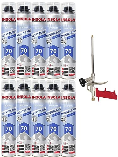 Montblanc Mousse Expansive Pistolable Toutes Saisons INSOLA - Aérosol de 870 ml - pour l'Isolation Thermique et Phonique (10 + 1 Pistolet)