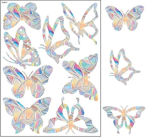 Pack of 16 window stickers bird protection windows - bird protection for glass panes, butterfly suncatcher stickers, rainbow window sticker film against bird strikes, bird protection stickers windows