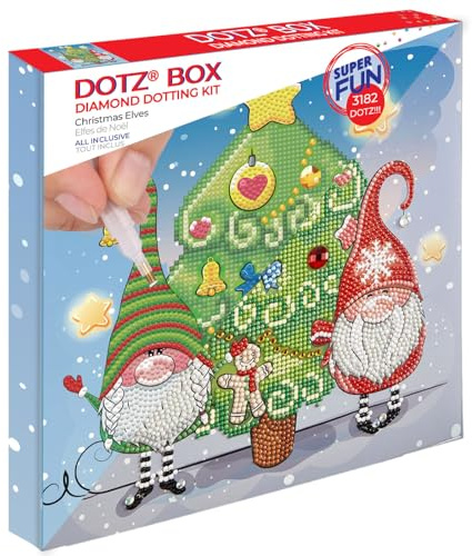 DIAMOND DOTZ Weihnachtselfen Dotz Box Weihnachts-Diamant-Malsets für Erwachsene – Diamant-Kunst-Kits, ein entspannendes, kreatives Bastelset mit Dotz-Edelsteinen, 27,9 x 27,9 cm