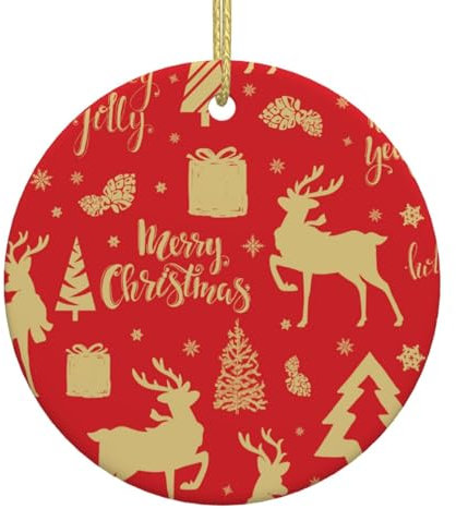 Frohe Weihnachten Hirsch Stechpalme Berry Geschenke Weihnachtsschmuck Weihnachtsbaum Hängende Ornamente Runde Keramik Festliche Andenken Geschenke für Urlaub Weihnachtsdekorationen Home Party Decor