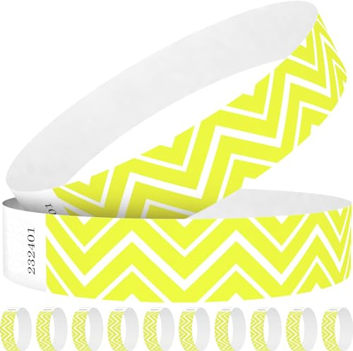 WM infinite Neon Wave Paper Wristbands for Events, 300 Count 3/4 Paper Bracelets for Event Entry, Festivals, Parties, Clubs (Neon Wave Yellow Green, 300)