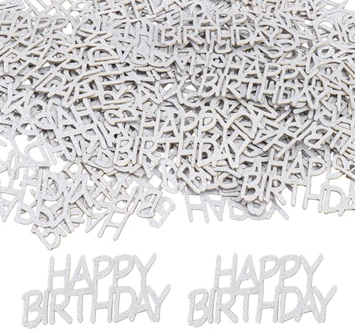 GoldRock Happy Birthday Konfetti Groß 4,9×2,4cm, 100 Stk Tischdeko Silber, Streudeko für Geburtstagsdeko, Glitzer Confetti, Luftschlangen Happy Birthday Deko