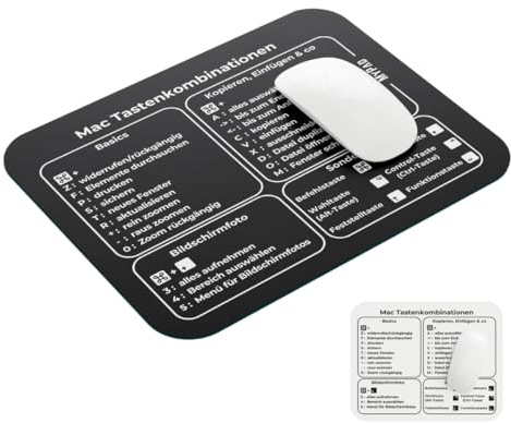 MyPad Mauspad Mousepad Mac Tastenkombinationen Shortcuts Deutsch 24 x 20 cm - rutschfest - Tastenkürzel Übersicht Shortcuts - hochwertiges Polyester - Schwarz mit weißer Schrift