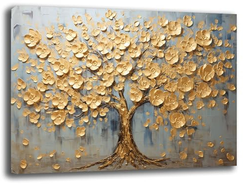 Printerland Quadro Moderno Camera da letto ALBERO della VITA Astratto Oro Gold Quadri moderni soggiorno da Parete XXL grande Stampa su tela Canvas Decorazione Murale muro Arredo Salone (4, 30x40 cm)