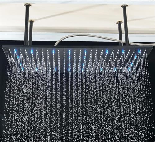 VBVARV Rainfall Shower Head Ceiling Mounted Large Rainfall Showerhead High Pressure Showerhead Full Body Coverage with Silicone Nozzle,LED,40X80CM