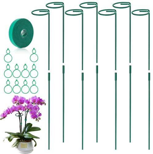 7PCS 60CM Plant Support Stakes, Metal Plant Supports, Single Plant Stem Support, Garden Plant Support Sticks With Buckles And Velcro Strap For Outdoor Indoor Rose Stem Peony Lily Tomatos