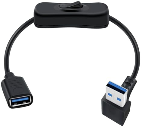HuaLiSiJi Rallonge USB 3.0 avec Interrupteur Câble USB 3.0 de 90 Degrés Prise en Charge de la Transmission de Données et de L'alimentation 5Gbps, pour PC Portable,Ventilateur USB (Vers Le Bas 0.3m)