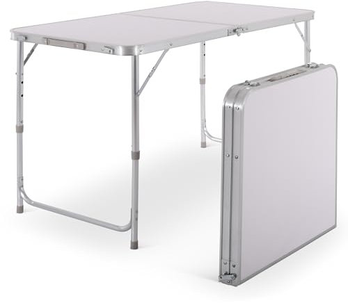 Raburg Campingtisch klappbar, Klapptisch 3-Fach höhenverstellbar, Falttisch 120 x 60 cm, Koffertisch, Partytisch aus Alu, ideal für Camping, Garten, Gäste, Event, Party, Lukas, Weiß