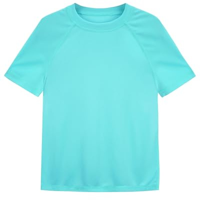 Poekuao Boys Rash Guard Short Sleeve UPF 50+ Sun Protection Swim Shirt Kids Quick Dry SPF Surfing Beach Water Shirt Deep Lake Blue M