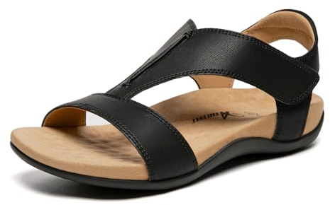 Athlefit Black Orthopedic Sandals for Women Comfortable Orthotic Arch Support Sandals for Summer Beach Size 8.5