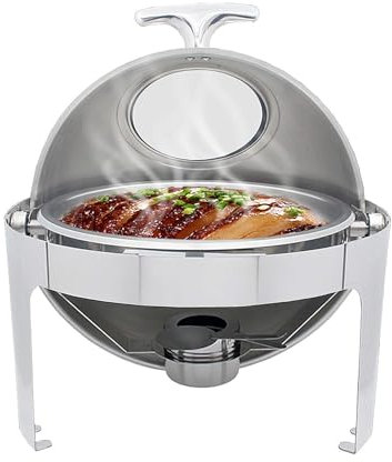 6LChafing Food Warmer,Chafer Buffet,Mirror Cover Stainless Steel Chafing Dish, Roll Top Buffet Servers,Round Buffet Food Warmer Set with Food Pan,Convenient and Practical,Visible