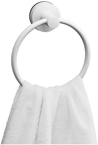 Toallero para cocina y baño, gancho de pared con rieles de almacenamiento, ventosa, anillo de toalla, color blanco, sin necesidad de taladrar