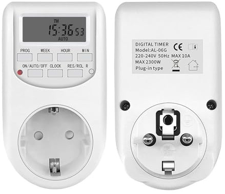 Jadeshay Temporizador Enchufe Digital Programable, Enchufe Programador con Pantalla LCD 24 Horas/Semana 16 Grupos Toma Temporizador Programable para Electrodomésticos