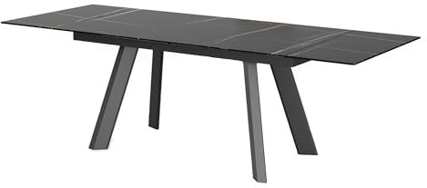 Casa Dolce CELIADA ausziehbarer Esstisch, Schwarz, 160-240x90x76 cm, Tischplatte aus Glas und Keramik, 2 Einlegeplatten, Untergestell aus pulverbeschichtetem Metall, 150 max. Belastung