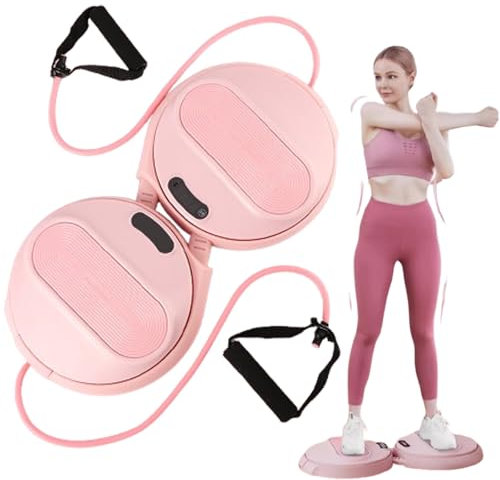 NOBBAT Waist Sculptor Twist Ab Twister Board, Länge einstellbar 55-70 cm, Waist Twister Maschine mit Widerstandsbändern, Waist Twisting Disc für Bauchmuskelübungen(Rosa)