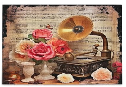 Waassud Vintage Gramophone and Roses Jigsaw Puzzle for Adults 1000 Piece Wooden Puzzles Families Challenging Puzzles Home Decor Artwork