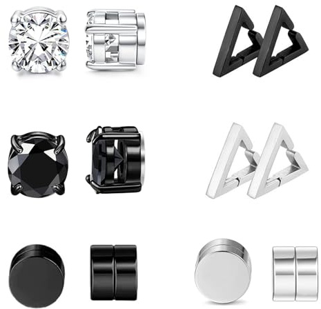 JENCVNL 6 Paare Edelstahl Magnetische Ohrringe Herren Damen 6/8MM Magnetische Ohrstecker Magnet Ohrringe Set CZ Non-piercing Fake Ohrstecker (6mm-6 Paare)
