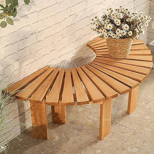 Panchina rustica da esterno in legno curvo, senza schienale, per patio, giardino, terrazza e cortile (colore: legno naturale)