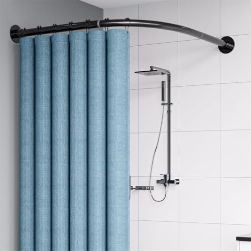 Qgtxf Nero Cortina Doccia Pali Regolabili in Acciaio Inossidabile Estensibili Curva L Forma Vasca da Bagno Doccia Tenda Bar Rack per Cambiatoio(Size:D 70-90cm X 110-160cm,Color:Black)