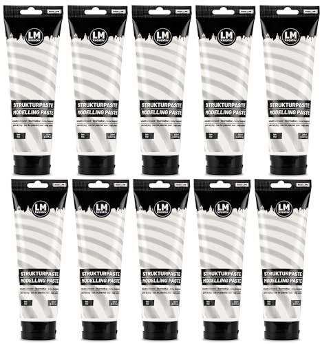 LM-Kreativ Strukturpaste Fein Weiß 10 x 250 ml / 3,2 KG - Perfekte Modellierpaste/Spachtel für Acrylmalerei, Texturen & Effekte. Vielseitige Spachtelmasse f. Leinwand, Holz und andere Untergründe