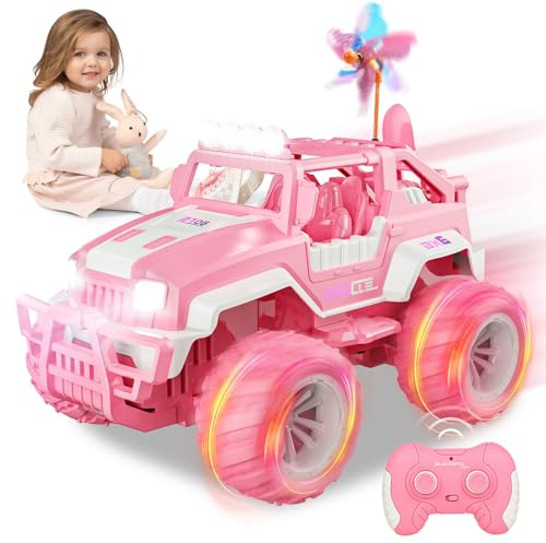 FORMIZON Pink RC Ferngesteuertes, Ferngesteuertes Auto Off-Road mit LED, 1/18 Off-Road Auto mit Windmühle, Geeignet für 3-12 Jungen Mädchen, Ideale Spielzeug Geschenke für Geburtstag (Jeep)