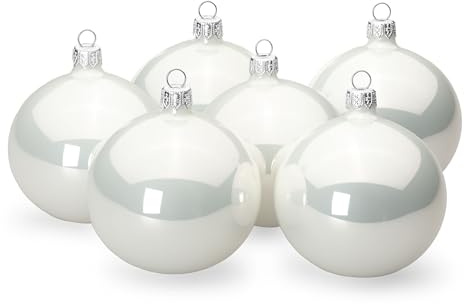 SIKORA Essentials Klassische Christbaumkugeln aus Glas - Hochglanz - 6 Farben 3 Größen Premium Qualität, Farbe/Modell:Weiß Hochglanz 6er Set, Höhe in cm:6 cm