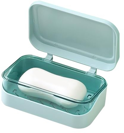 Soap Dish with Lid - Portable Shower Soap Box | 13.3x8x5cm Double Layers SOAAP Flat with Lid and Drainage | Double Layer Basin Container for Washbasin Bathtub Dishwasher