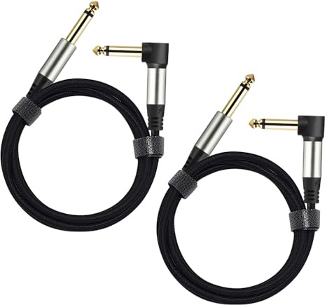 Adoerpai Confezione da 2 cavi per chitarra da 1/4 di pollice con jack TS dritto da 6,33 mm Spinotto maschio-maschio da angolo retto a diritto (1 M - 2 Pack)