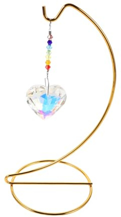 Cabilock Crystal Heart Suncatcher with Gold Metal Stand Rainbow Maker Prism for Tabletop Decor Memorial Hanging Crystal Pendant for Desk and Window Display Height