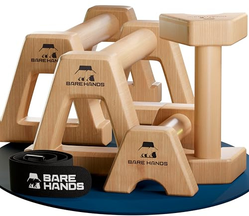 BARE HANDS Liegestützgriffe Set – 2x kleine & 2x große gelenksschonende, rutschfeste Holz Liegestützgriffe – Calisthenics Equipment für Indoor & Outdoor – Ideal für Handstand & Liegestütze