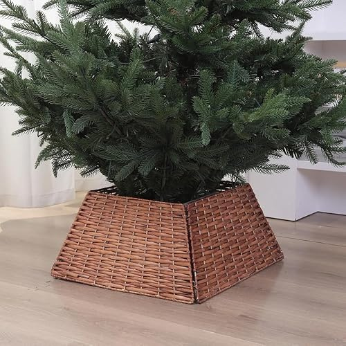 URBNLIVING 47cm Christmas Tree Skirt Pack Decorative Rope Square Base Covers for Xmas Tree Stand, Festive Holiday Floor Decoration Set – 4 (Brown)